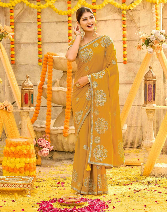 Yellow Shimmer Sequence Embroidery Saree