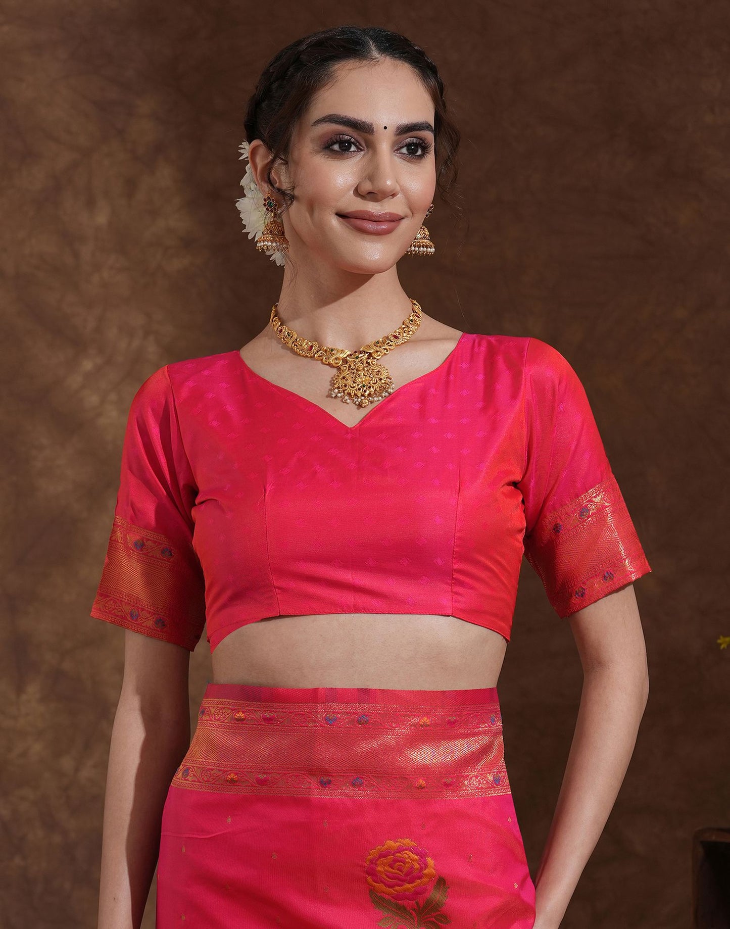 Bright Pink Silk Woven Banarasi Saree