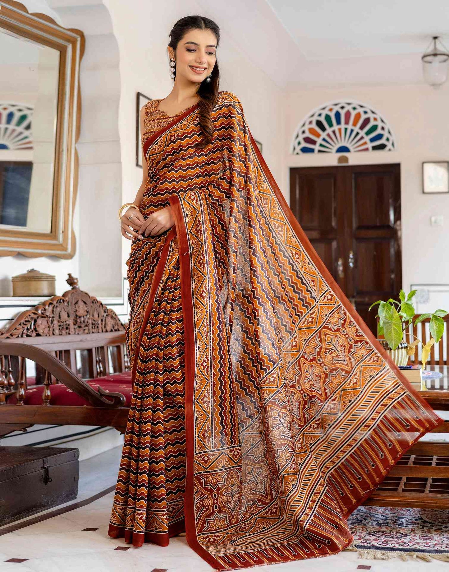 Multicoloured Cotton Printed Saree