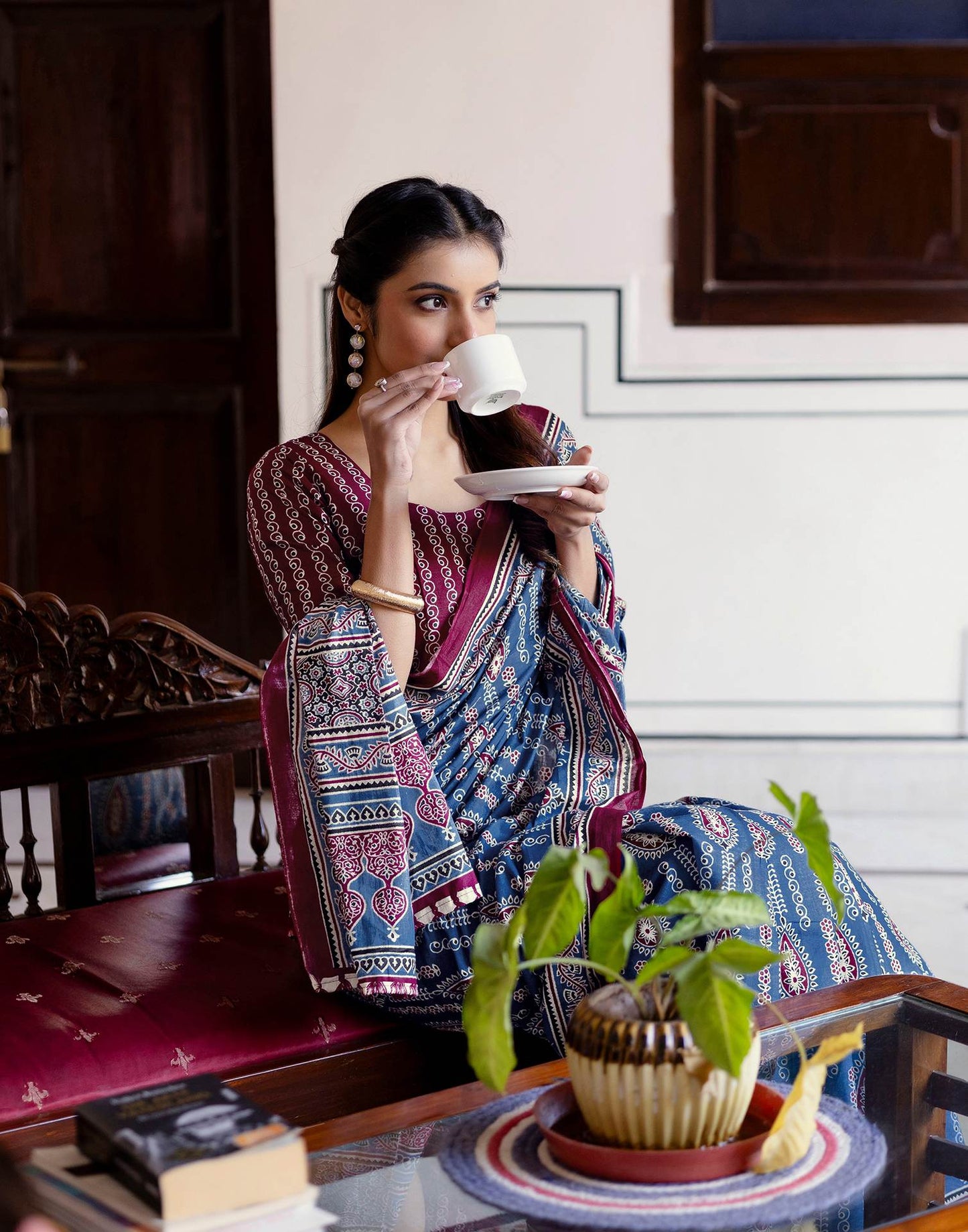 Blue Cotton Printed Saree