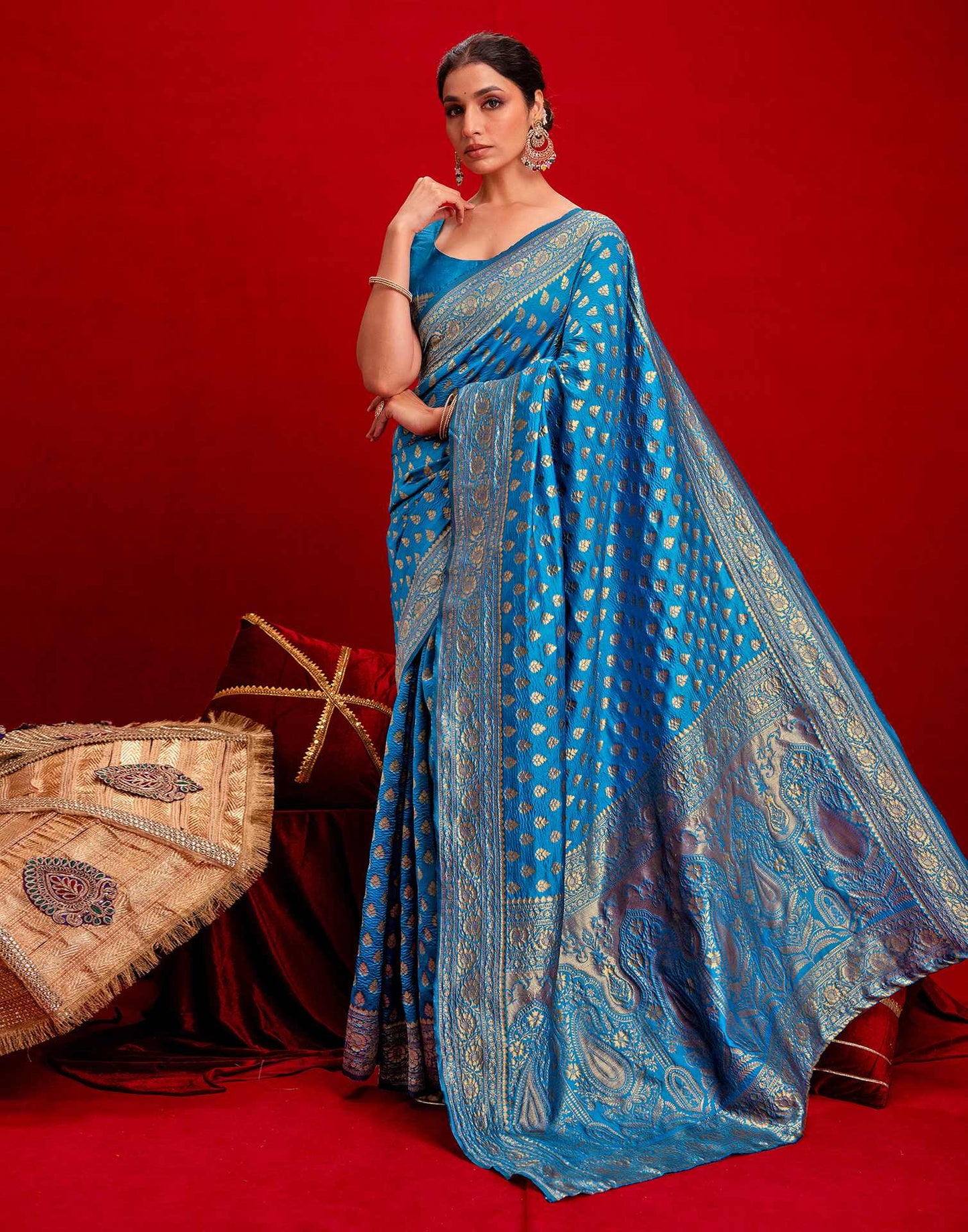 Sky Blue Silk Woven Banarasi Saree