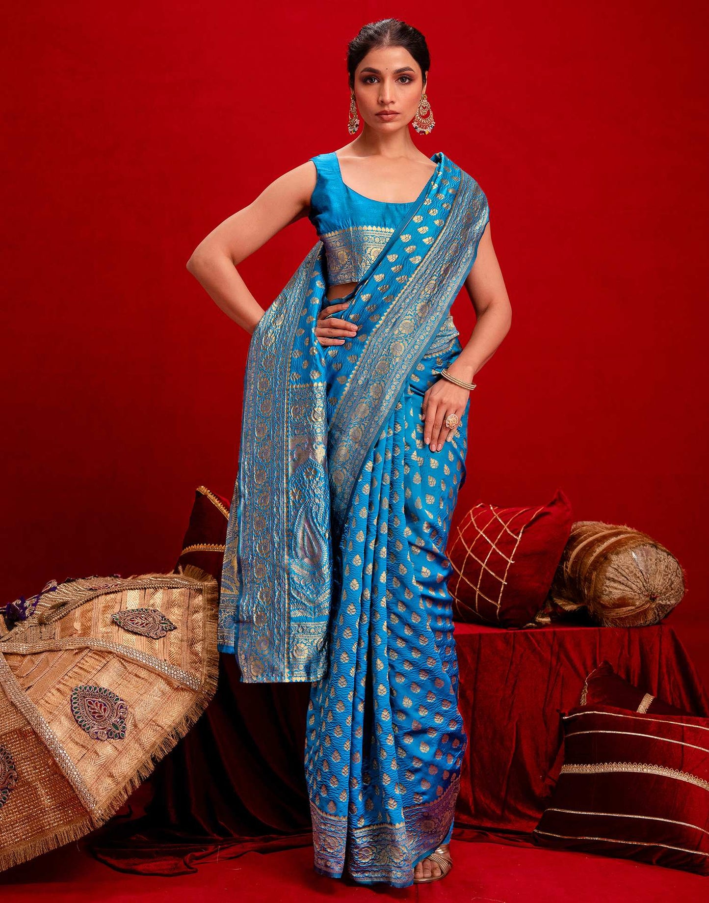 Sky Blue Silk Woven Banarasi Saree