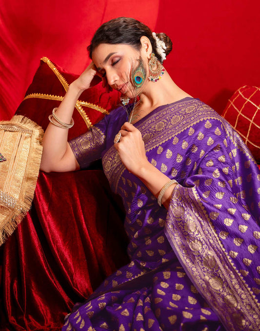 Violet Silk Woven Banarasi Saree