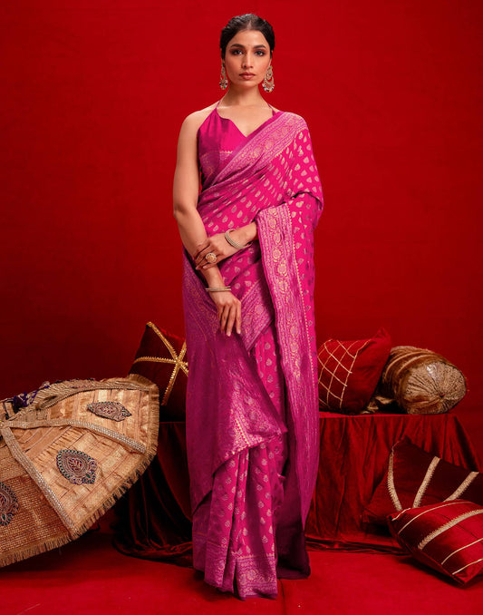 Dark Pink Silk Woven Banarasi Saree