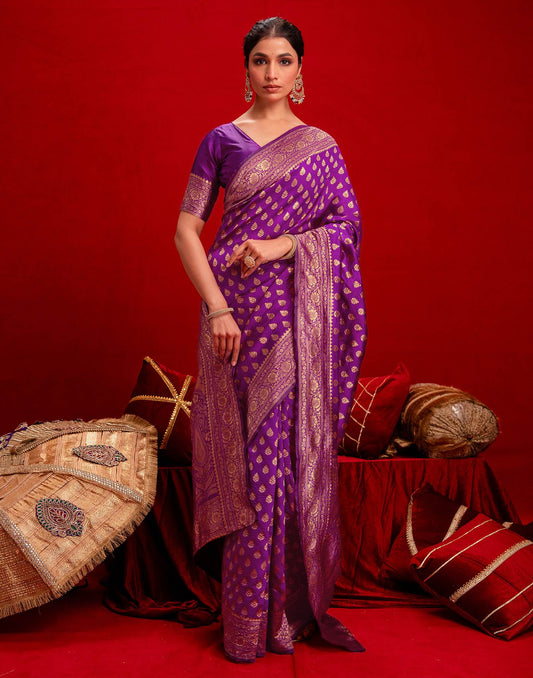 Purple Silk Woven Banarasi Saree