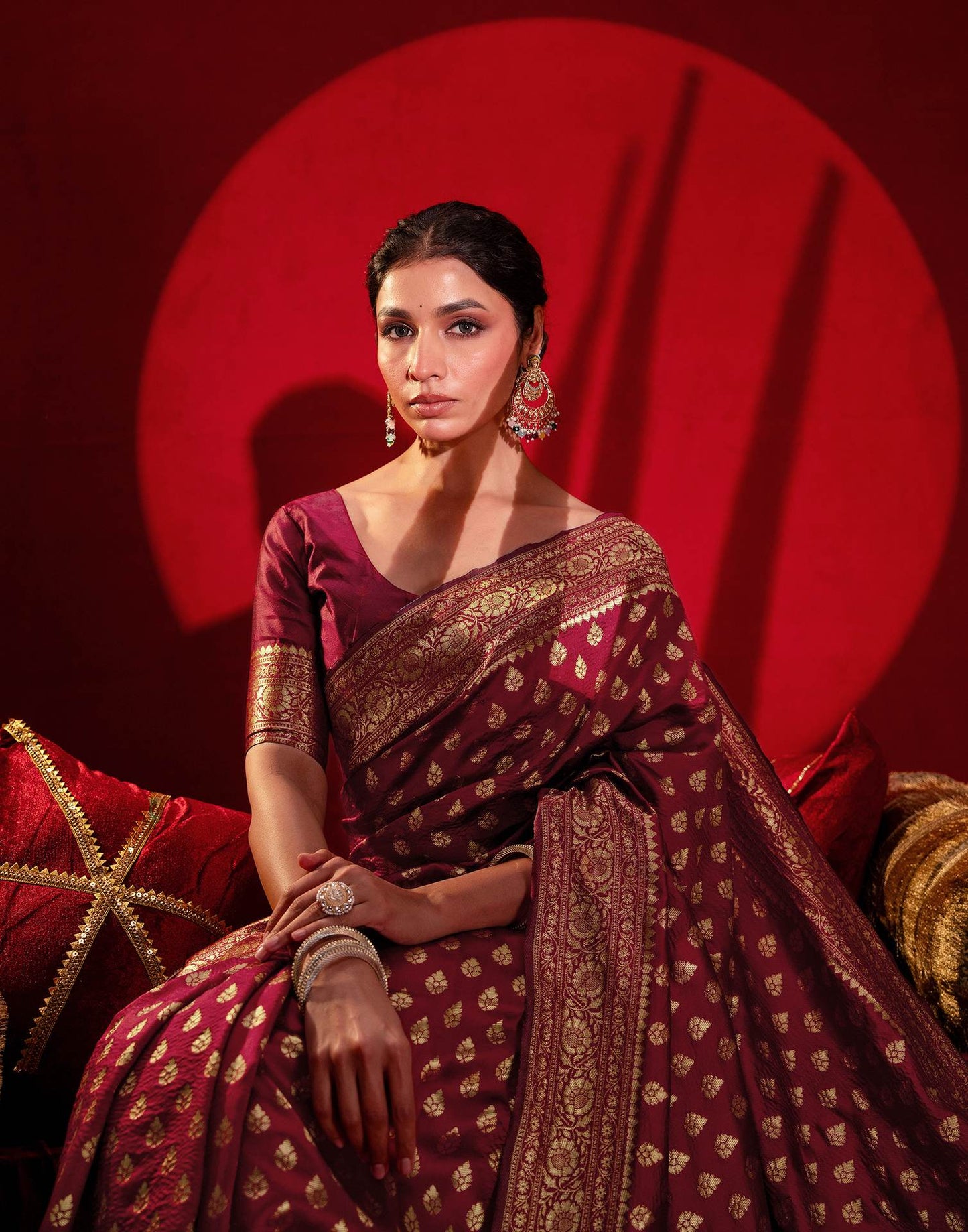 Maroon Silk Woven Banarasi Saree