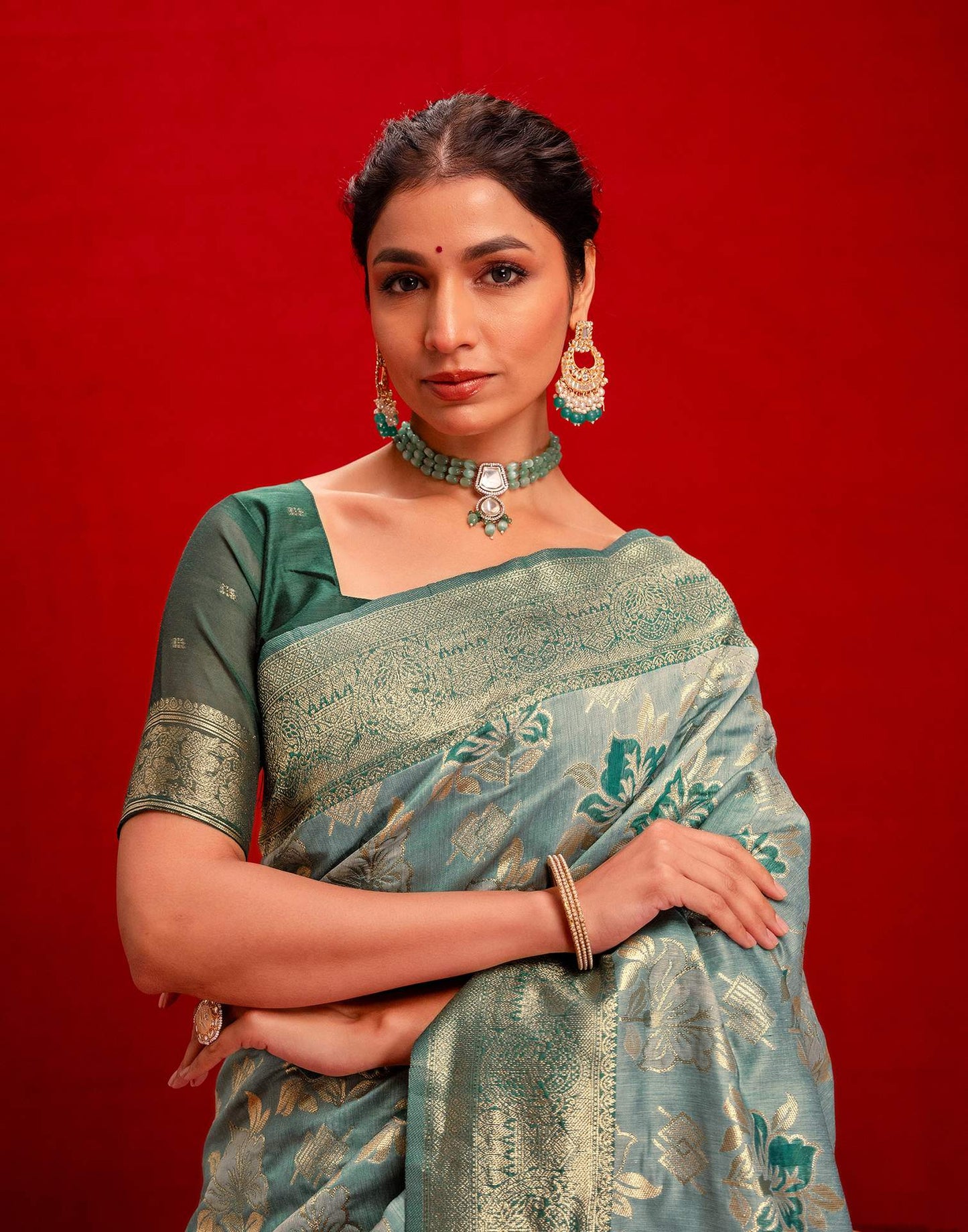 Light Blue Chanderi Cotton Woven Banarasi Saree