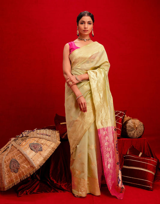 Pista Green Silk Woven Paithani Saree