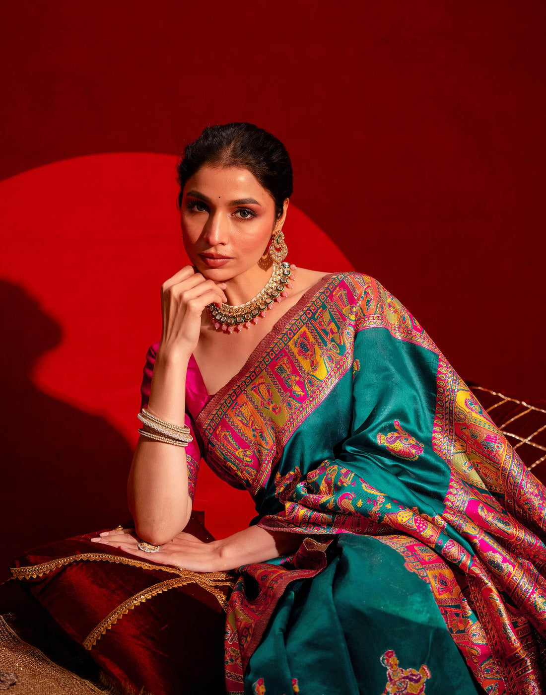 Teal Green Silk Woven Paithani Saree