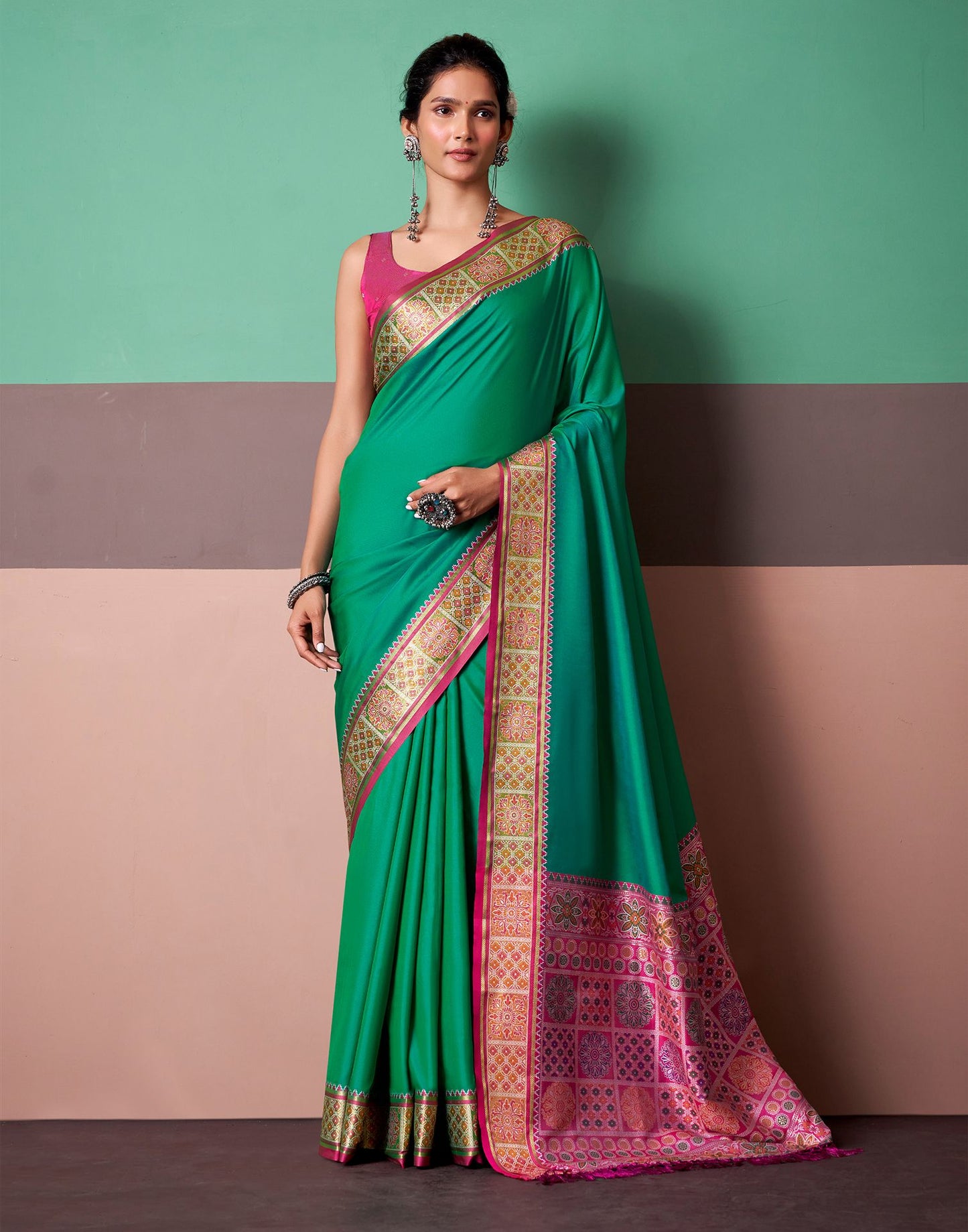 Teal Green Silk Woven Patola Saree
