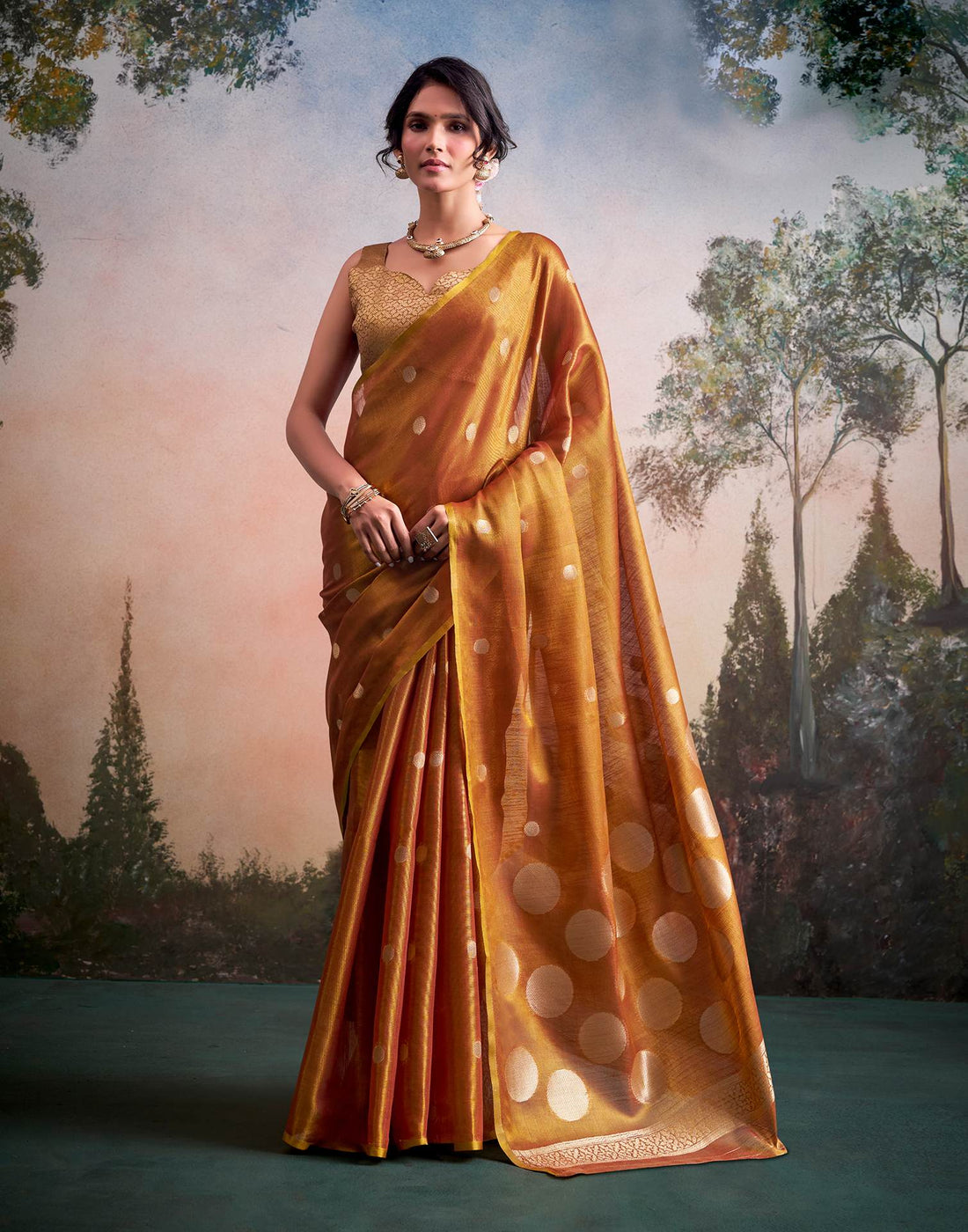 Copper Tissue Silk Woven Saree