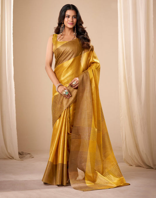 Yellow Tissue Silk Woven Saree
