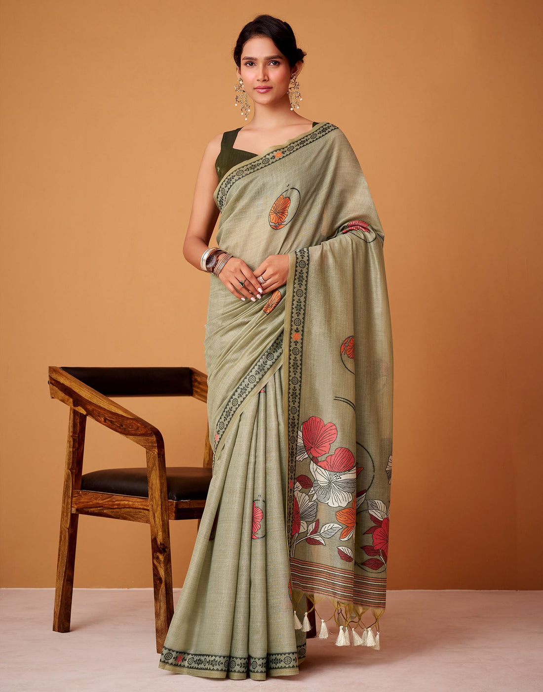Grey Silk Woven Printed Saree