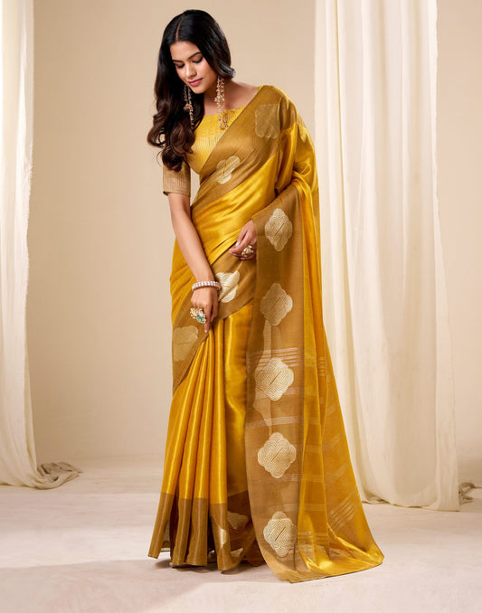 Yellow Tissue Silk Woven Saree