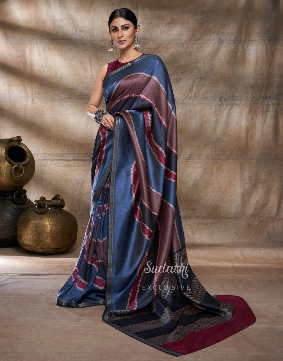 Mouni Roy Rusty Grey Terracotta Silk Saree from My Saree