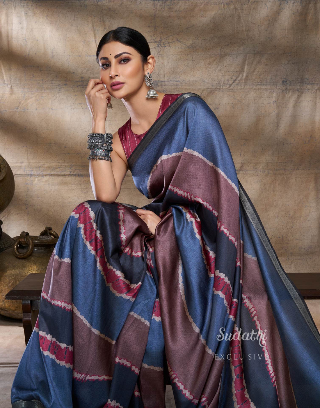 Mouni Roy Rusty Grey Terracotta Silk Saree from My Saree