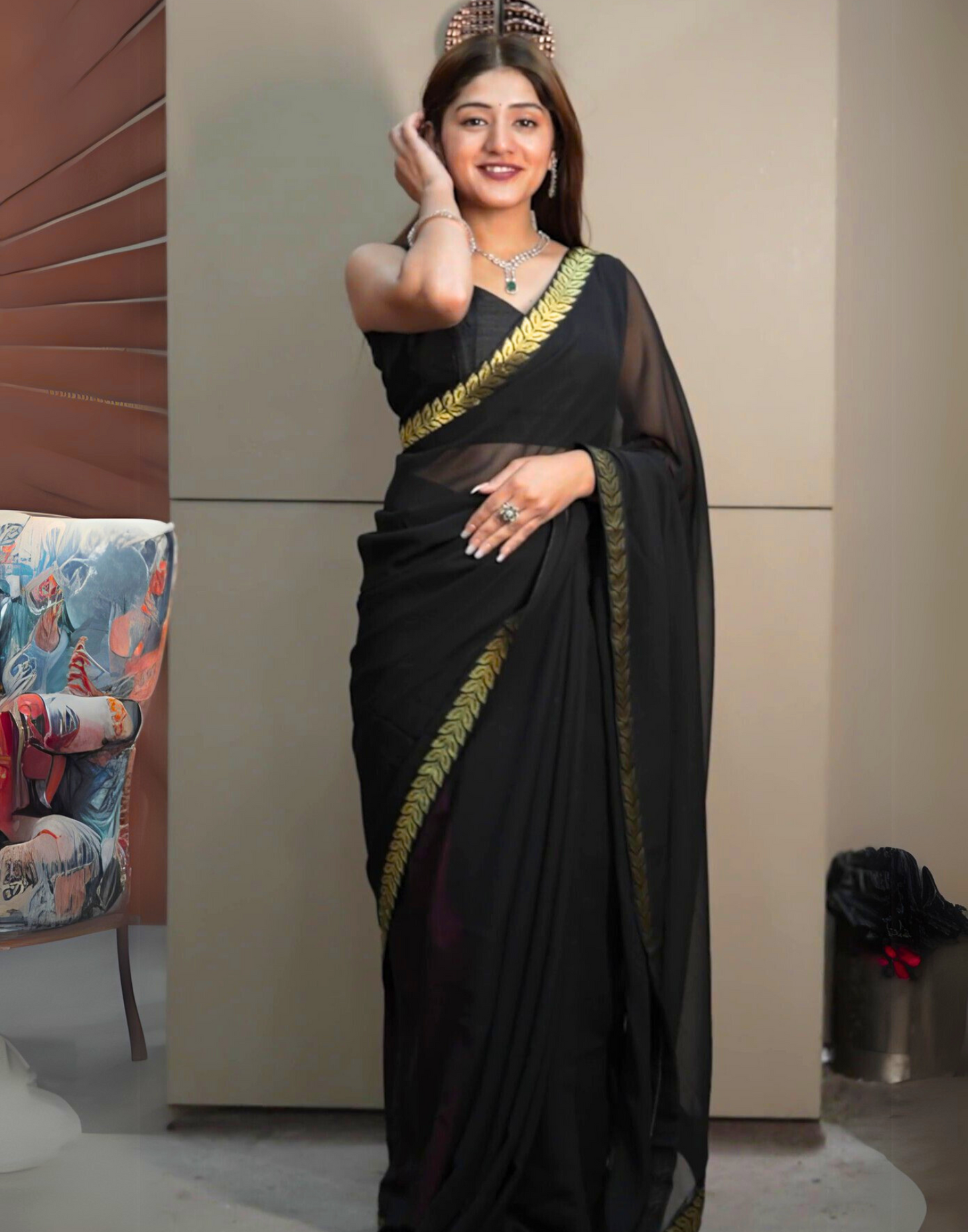 Black Georgette Plain Saree