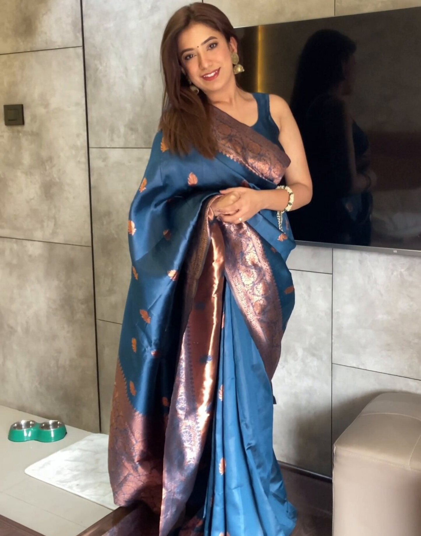 Sea Blue Silk Woven Banarasi Saree